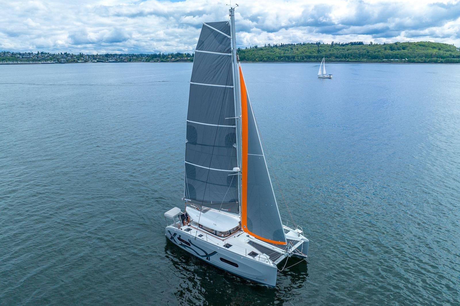 Carioca 2022 Excess 11 under sail, aerial view